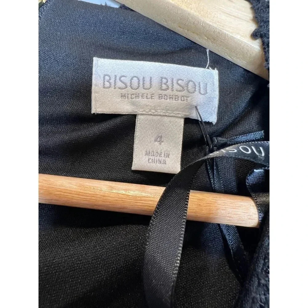 Bisou Bisou midi pencil dress SIZE 4 black sequin tweed ruched sleeveless NWT - Picture 4 of 8